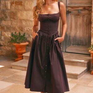 House of CB Tatiana Brown Corset Midi Dress